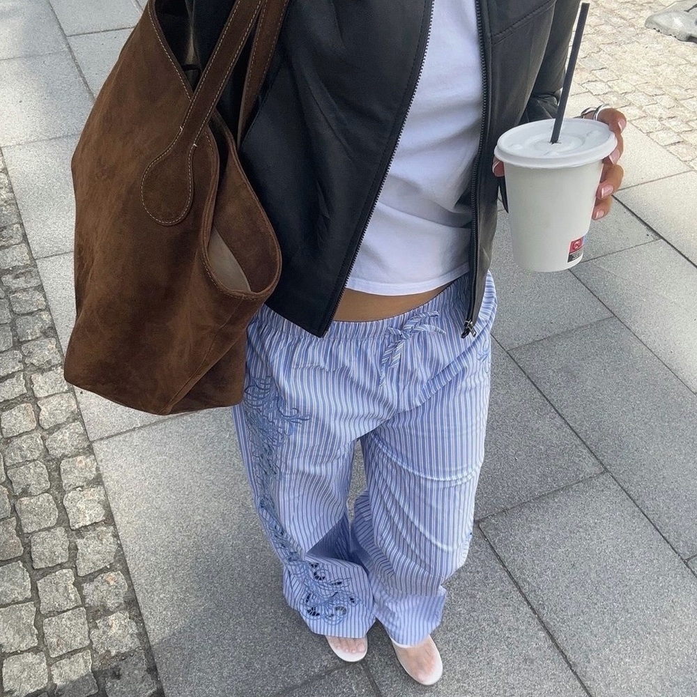 NA-KD Blue Striped Embroidered Pants